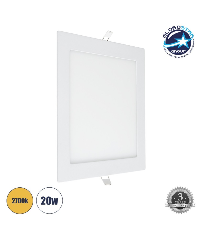 GLOBOSTAR® PANELO 60199 Χωνευτό Panel Οροφής LED 20W 2060lm 120° AC 220-240V IP20 Θερμό Λευκό 2700K - Lumileds SMD Chip & TÜV SÜD Driver - Λευκό Γαλακτερό - Μ22.5 x Π22.5 x Υ1.9cm - Q20 x 20cm - 3 Χρόνια Εγγύηση